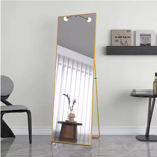 Volledige Lengte Spiegel 165×60 cm – Goudkleurig Frame en Verstelbare Standaard