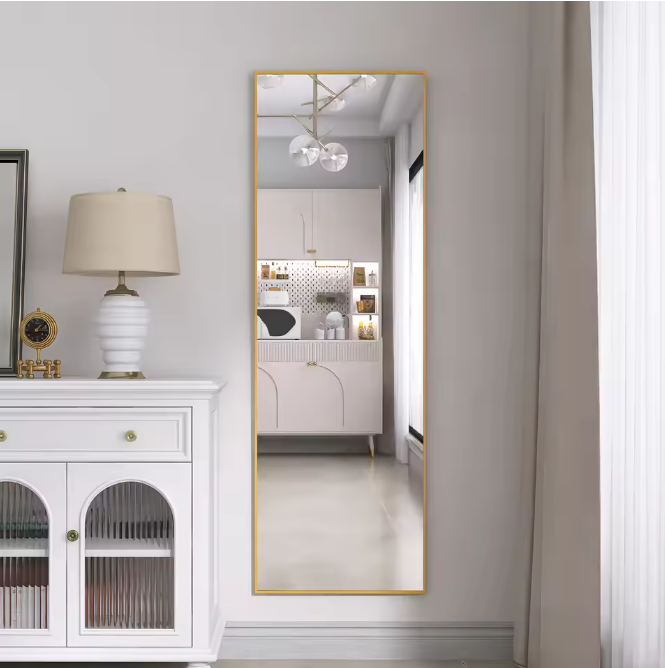 Volledige Lengte Spiegel 165×60 cm – Goudkleurig Frame en Verstelbare Standaard