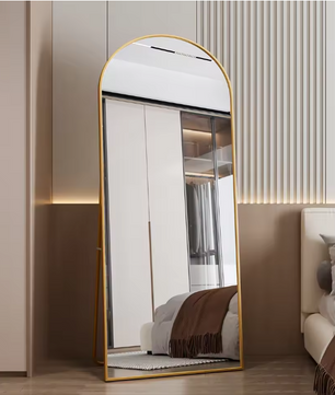 Boogvormige Volledige Lengte Spiegel 180×80 cm – Goudkleurig Aluminium Frame