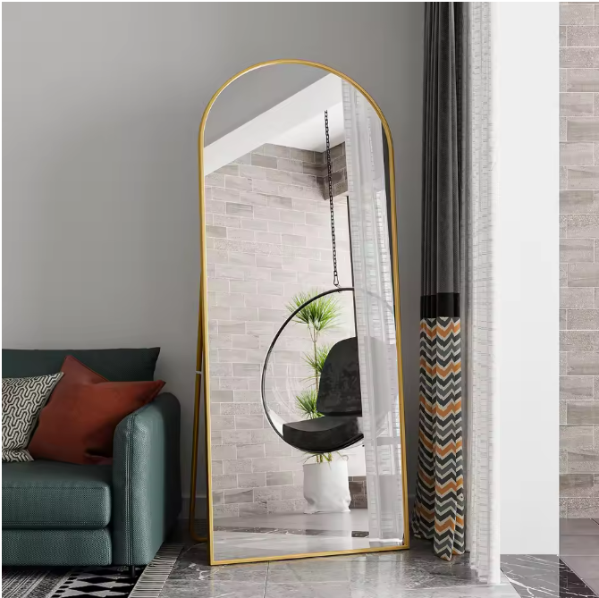 Boogvormige Volledige Lengte Spiegel 180×80 cm – Goudkleurig Aluminium Frame