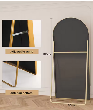 Boogvormige Volledige Lengte Spiegel 180×80 cm – Goudkleurig Aluminium Frame