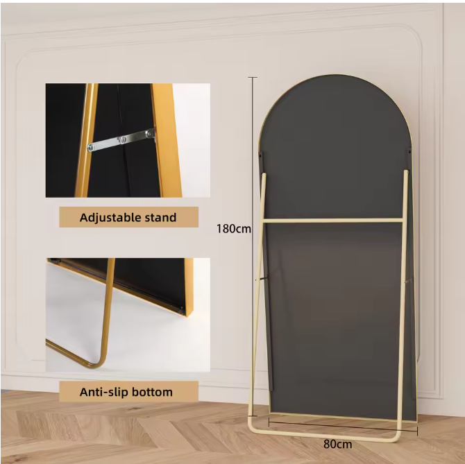 Boogvormige Volledige Lengte Spiegel 180×80 cm – Goudkleurig Aluminium Frame