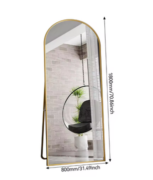 Boogvormige Volledige Lengte Spiegel 180×80 cm – Goudkleurig Aluminium Frame