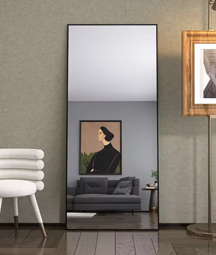 Volledige Lengte Vloerspiegel 180×80 cm – Zwart Metalen Frame en Gehard Glas