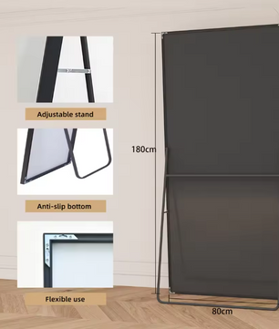 Volledige Lengte Vloerspiegel 180×80 cm – Zwart Metalen Frame en Gehard Glas