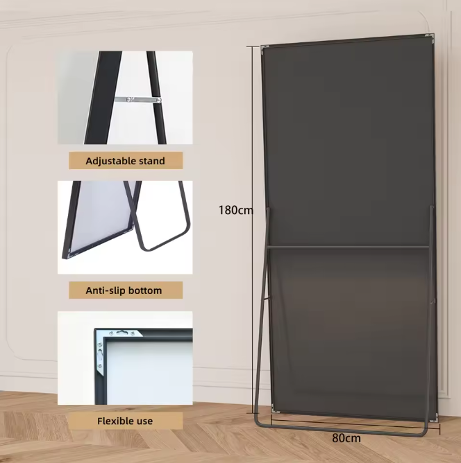 Volledige Lengte Vloerspiegel 180×80 cm – Zwart Metalen Frame en Gehard Glas