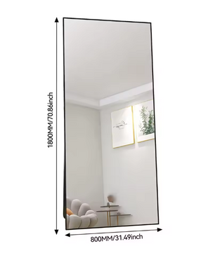 Volledige Lengte Vloerspiegel 180×80 cm – Zwart Metalen Frame en Gehard Glas