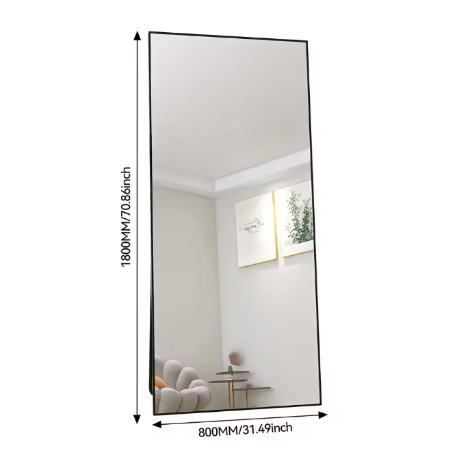 Volledige Lengte Vloerspiegel 180×80 cm – Zwart Metalen Frame en Gehard Glas