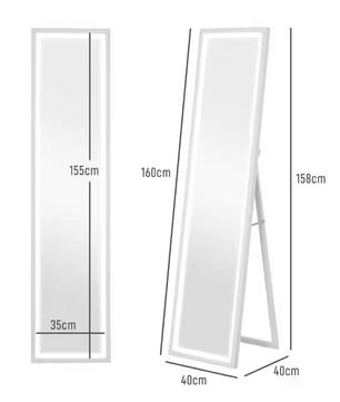LED Volledige Lengte Spiegel 160×40 cm – Staand, Wandmontage en Touch Bedienbaar