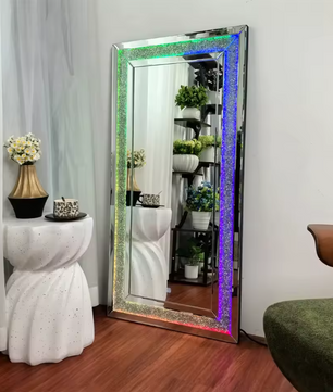 Volledige Lengte Spiegel 120×60 cm – Diamantdesign en RGB LED-Verlichting