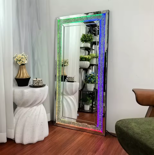 Volledige Lengte Spiegel 120×60 cm – Diamantdesign en RGB LED-Verlichting