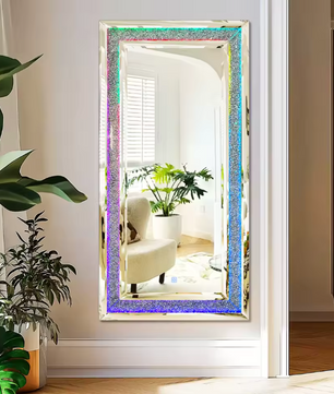 Volledige Lengte Spiegel 120×60 cm – Diamantdesign en RGB LED-Verlichting