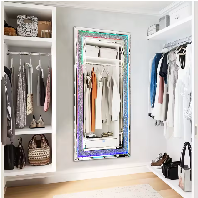 Volledige Lengte Spiegel 120×60 cm – Diamantdesign en RGB LED-Verlichting