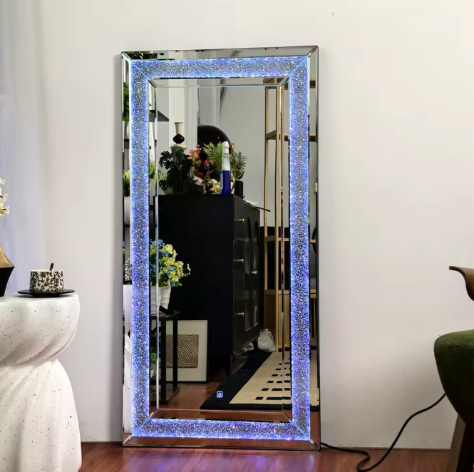 Volledige Lengte Spiegel 120×60 cm – Diamantdesign en RGB LED-Verlichting