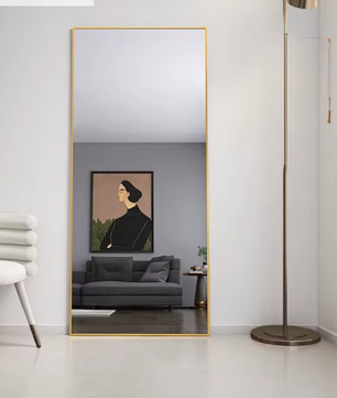 Volledige Lengte Spiegel 180×80 cm – Goudkleurig Frame en Staande Standaard