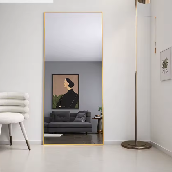 Volledige Lengte Spiegel 180×80 cm – Goudkleurig Frame en Staande Standaard