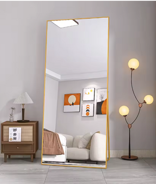 Volledige Lengte Spiegel 180×80 cm – Goudkleurig Frame en Staande Standaard
