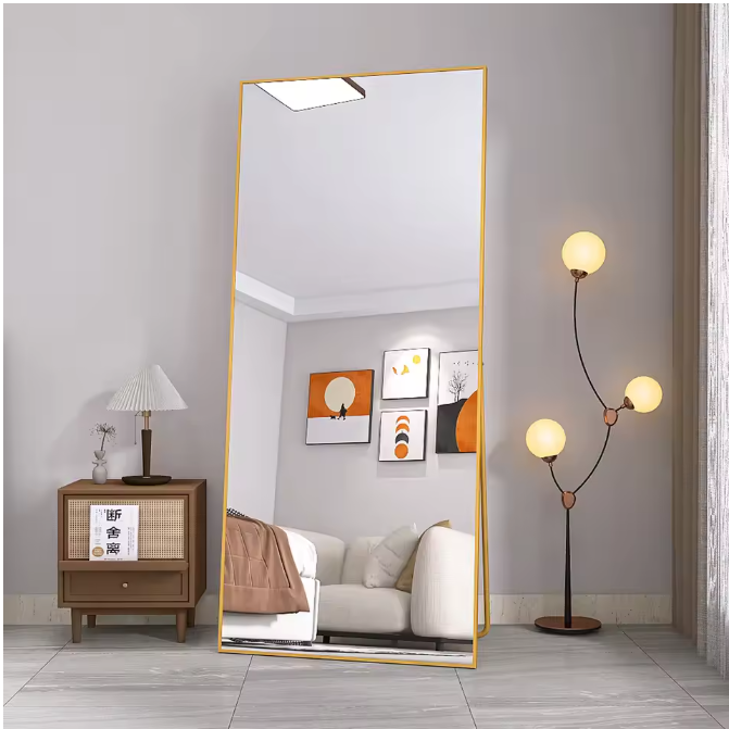 Volledige Lengte Spiegel 180×80 cm – Goudkleurig Frame en Staande Standaard