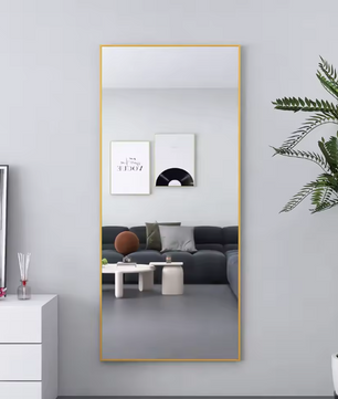 Volledige Lengte Spiegel 180×80 cm – Goudkleurig Frame en Staande Standaard
