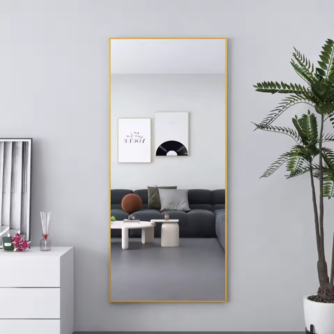 Volledige Lengte Spiegel 180×80 cm – Goudkleurig Frame en Staande Standaard