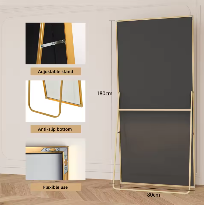 Volledige Lengte Spiegel 180×80 cm – Goudkleurig Frame en Staande Standaard
