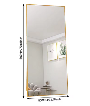 Volledige Lengte Spiegel 180×80 cm – Goudkleurig Frame en Staande Standaard