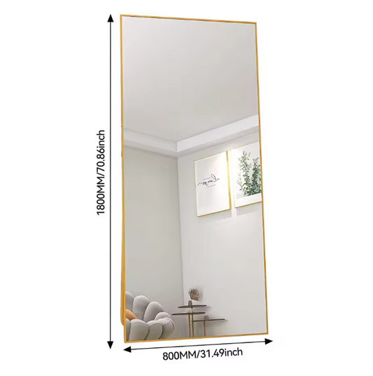 Volledige Lengte Spiegel 180×80 cm – Goudkleurig Frame en Staande Standaard