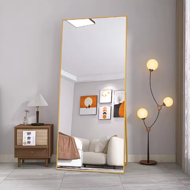Volledige Lengte Spiegel 180×80 cm – Goudkleurig Frame en 2-in-1 Staand/Wandmodel