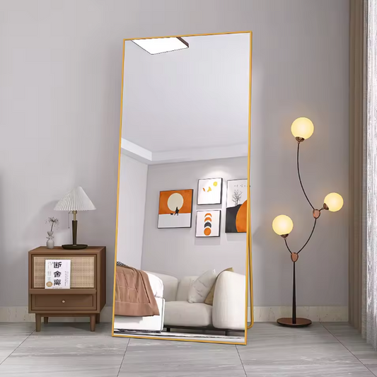 Volledige Lengte Spiegel 180×80 cm – Goudkleurig Frame en 2-in-1 Staand/Wandmodel