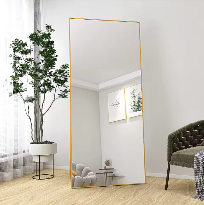 Volledige Lengte Spiegel 180×80 cm – Goudkleurig Frame en 2-in-1 Staand/Wandmodel