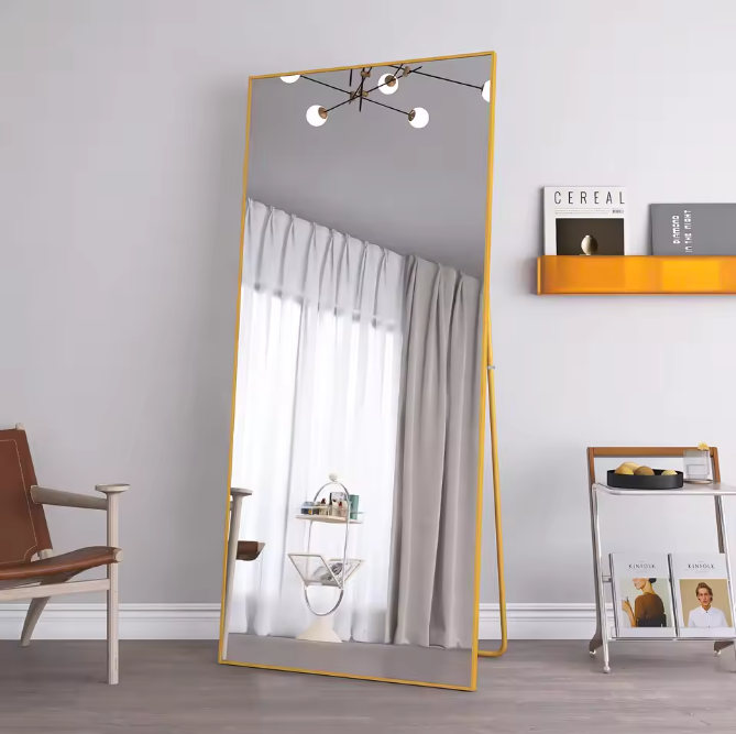 Volledige Lengte Spiegel 180×80 cm – Goudkleurig Frame en 2-in-1 Staand/Wandmodel