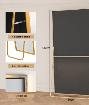 Volledige Lengte Spiegel 180×80 cm – Goudkleurig Frame en 2-in-1 Staand/Wandmodel