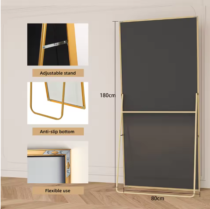 Volledige Lengte Spiegel 180×80 cm – Goudkleurig Frame en 2-in-1 Staand/Wandmodel