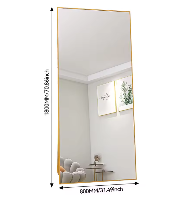 Volledige Lengte Spiegel 180×80 cm – Goudkleurig Frame en 2-in-1 Staand/Wandmodel