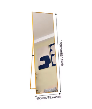 Gebogen Volledige Lengte Spiegel – Goudkleurig Aluminium Frame en Staand/Wandmodel