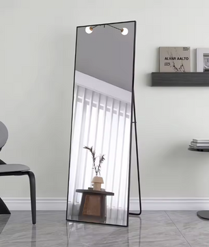 Gebogen Volledige Lengte Spiegel – Goudkleurig Aluminium Frame en Staand/Wandmodel