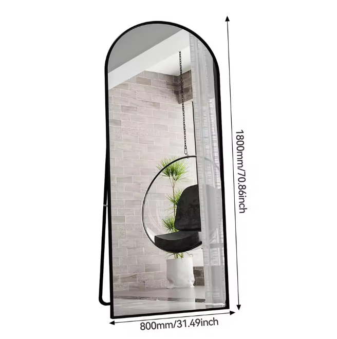 Gebogen Volledige Lengte Spiegel – Goudkleurig Aluminium Frame en Staand/Wandmodel