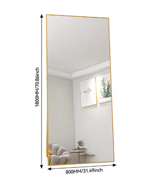 Gebogen Volledige Lengte Spiegel – Goudkleurig Aluminium Frame en Staand/Wandmodel