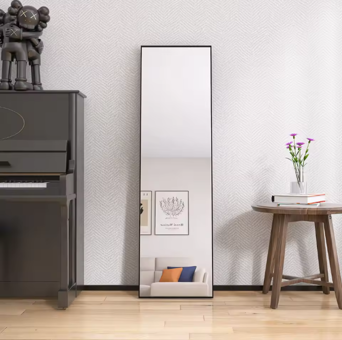 Rechthoekige Volledige Lengte Spiegel – Aluminium Frame en Ophang/Staand Gebruik