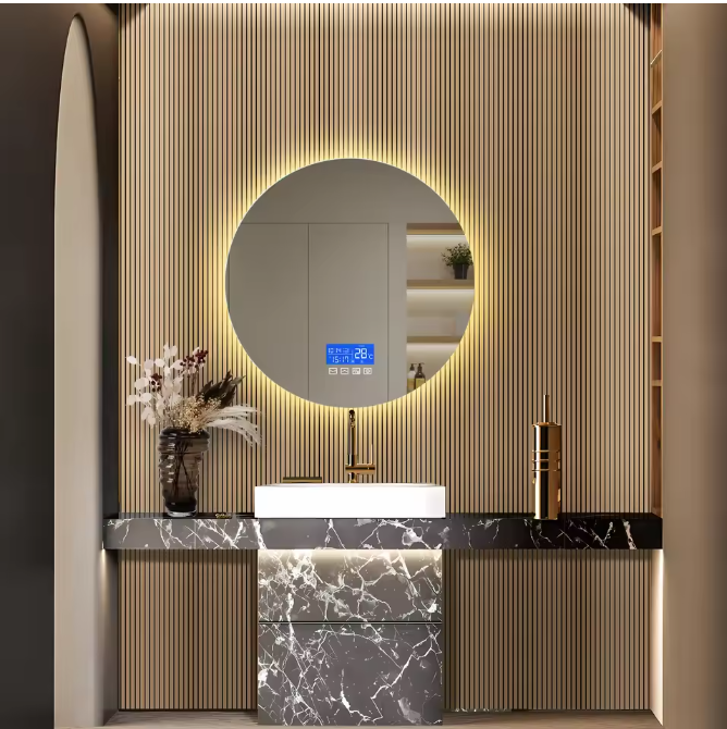 Ronde Badkamerspiegel 60×60 cm – LED Verlichting, Anticondens en Temperatuurdisplay
