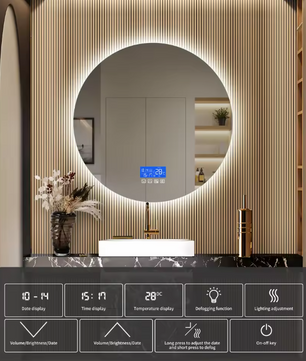 Ronde Badkamerspiegel 60×60 cm – LED Verlichting, Anticondens en Temperatuurdisplay