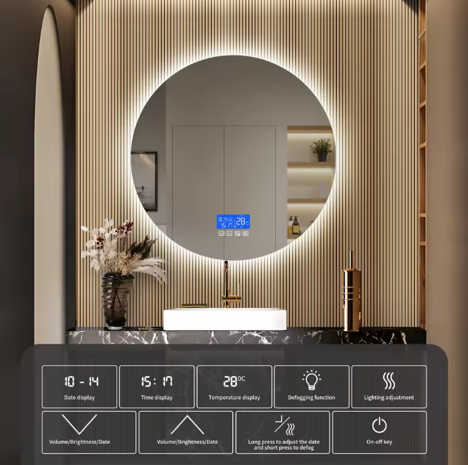 Ronde Badkamerspiegel 60×60 cm – LED Verlichting, Anticondens en Temperatuurdisplay