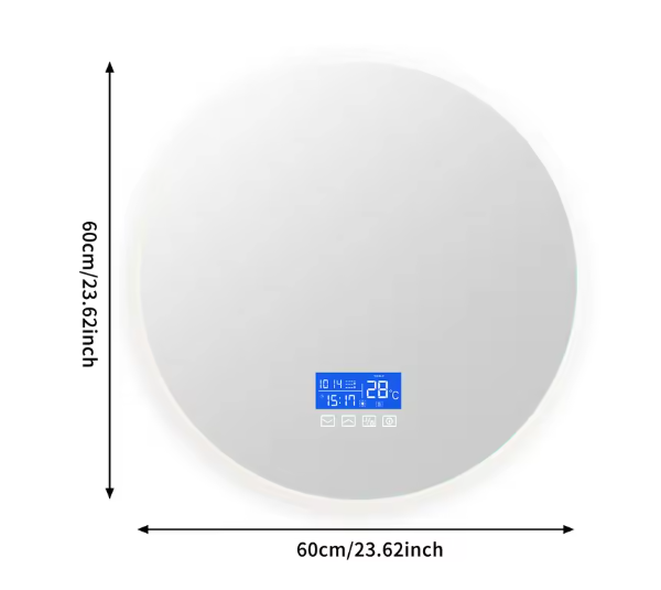 Ronde Badkamerspiegel 60×60 cm – LED Verlichting, Anticondens en Temperatuurdisplay