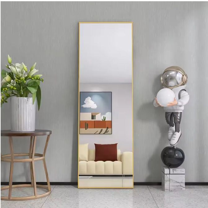 Volledige Lengte Vloerspiegel 165×60 cm – Goudkleurig Aluminium Frame