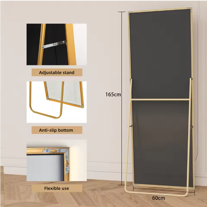 Volledige Lengte Vloerspiegel 165×60 cm – Goudkleurig Aluminium Frame