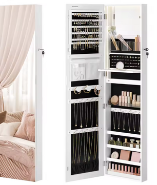 Sieradenkast met Spiegel 140 cm – Verlichte Organizer voor Wand of Deur