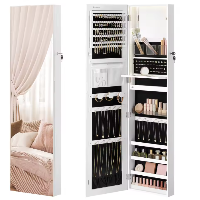 Sieradenkast met Spiegel 140 cm – Verlichte Organizer voor Wand of Deur