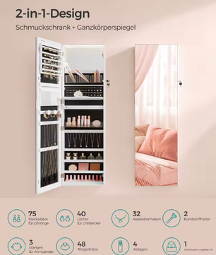 Sieradenkast met Spiegel 140 cm – Verlichte Organizer voor Wand of Deur
