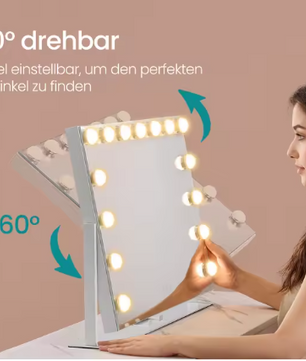 Make-upspiegel met LED-Verlichting en Oplaadpoorten – Dimbaar, 360° Draaibaar en Telefoonhouder