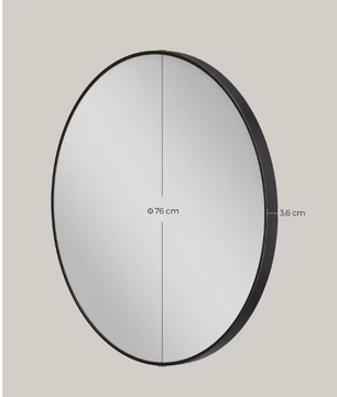 Ronde Wandspiegel 76 cm – Metalen Frame en Kristalheldere Reflectie